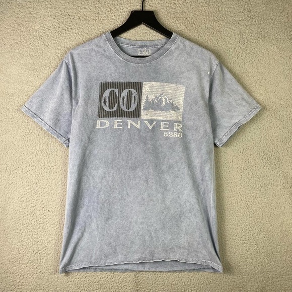 Denver Colorado Shirt Mens Size Medium Graphic Graphic Travel Mountains Blue‎ - Picture 2 of 7